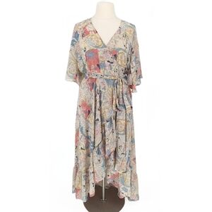 NEW City Chic Floral Nouveau Maxi Wrap Dress Cream Pink XL/22 bohemian high low